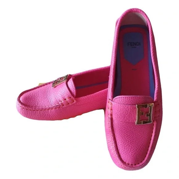 Fendi FF Logo Women's Pink Loafers - Picture 5 of 10